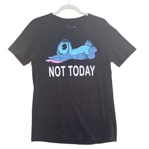 Disney Stitch Not Today Graphic T-Shirt Adult Medium Black Short Sleeve Cotton